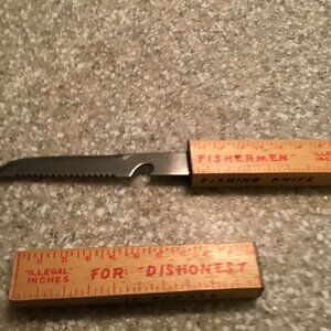 Vintage Fishing Knife Tool Ruler "For Dishonest Fishermen" Floats - Go Fishing !